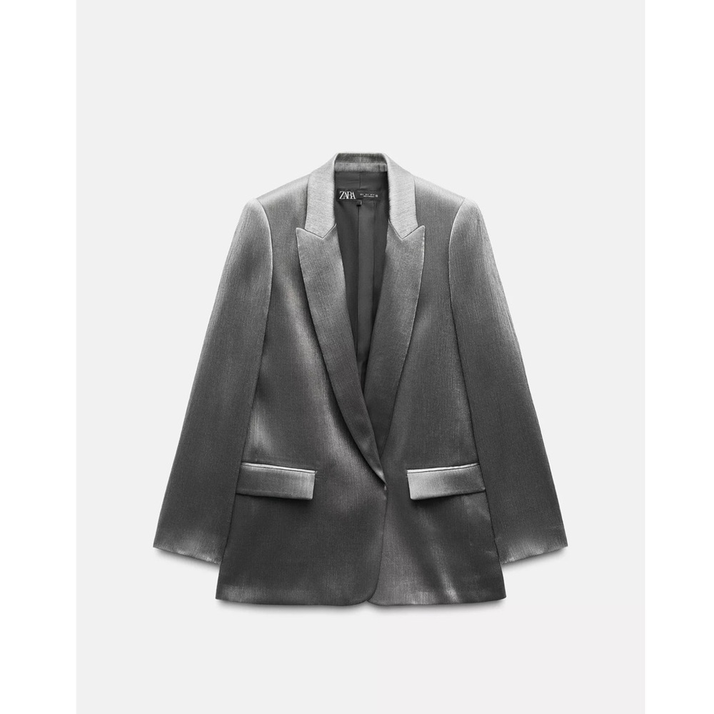 Zara 2 Piece Wrinkle Look Women's Silver Blazer and Pants size Medium NWT❣️